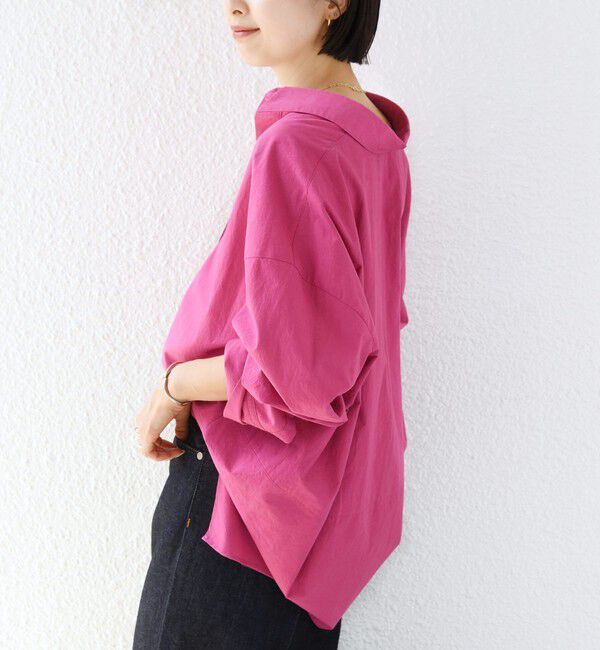 SHIPS for women「〈手洗い可能〉近江晒 サイド スリット スキッパー シャツ」|シャツ・ブラウス|