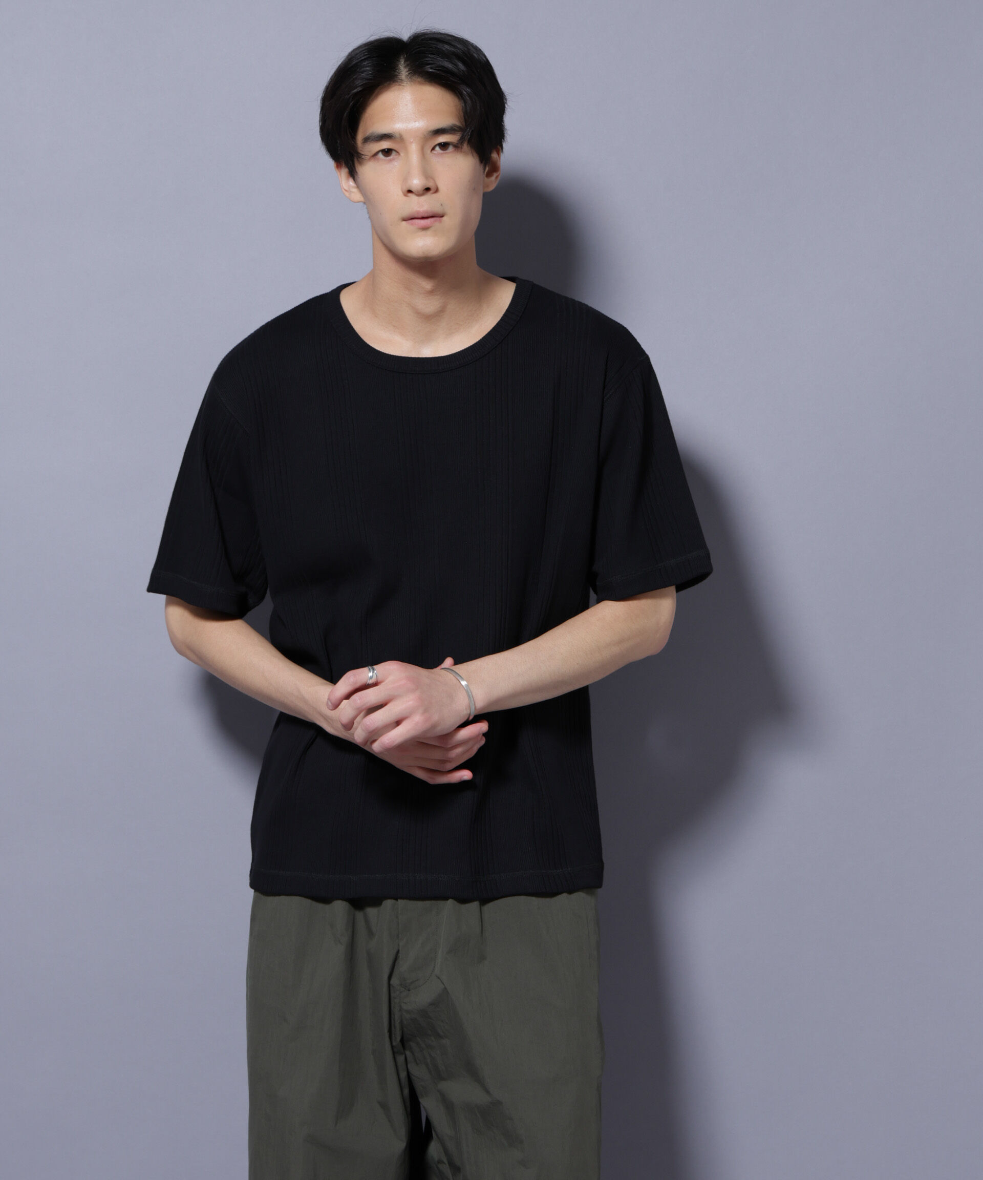 NANO universe「NORMANBROS/NORMANBROS別注 テレコUネックTシャツ 半袖」|Tシャツ・カットソー|