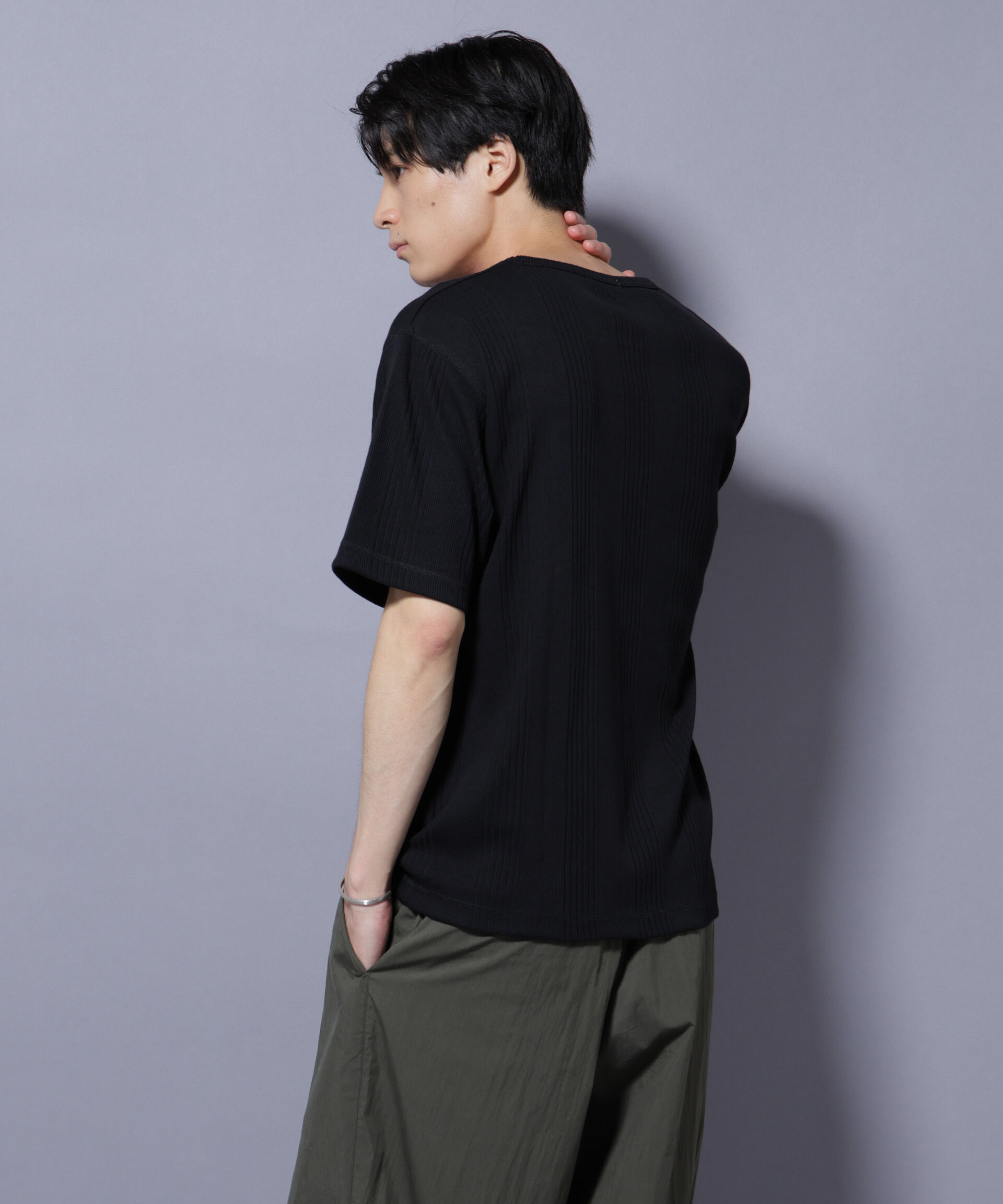 NANO universe「NORMANBROS/NORMANBROS別注 テレコUネックTシャツ 半袖」|Tシャツ・カットソー|