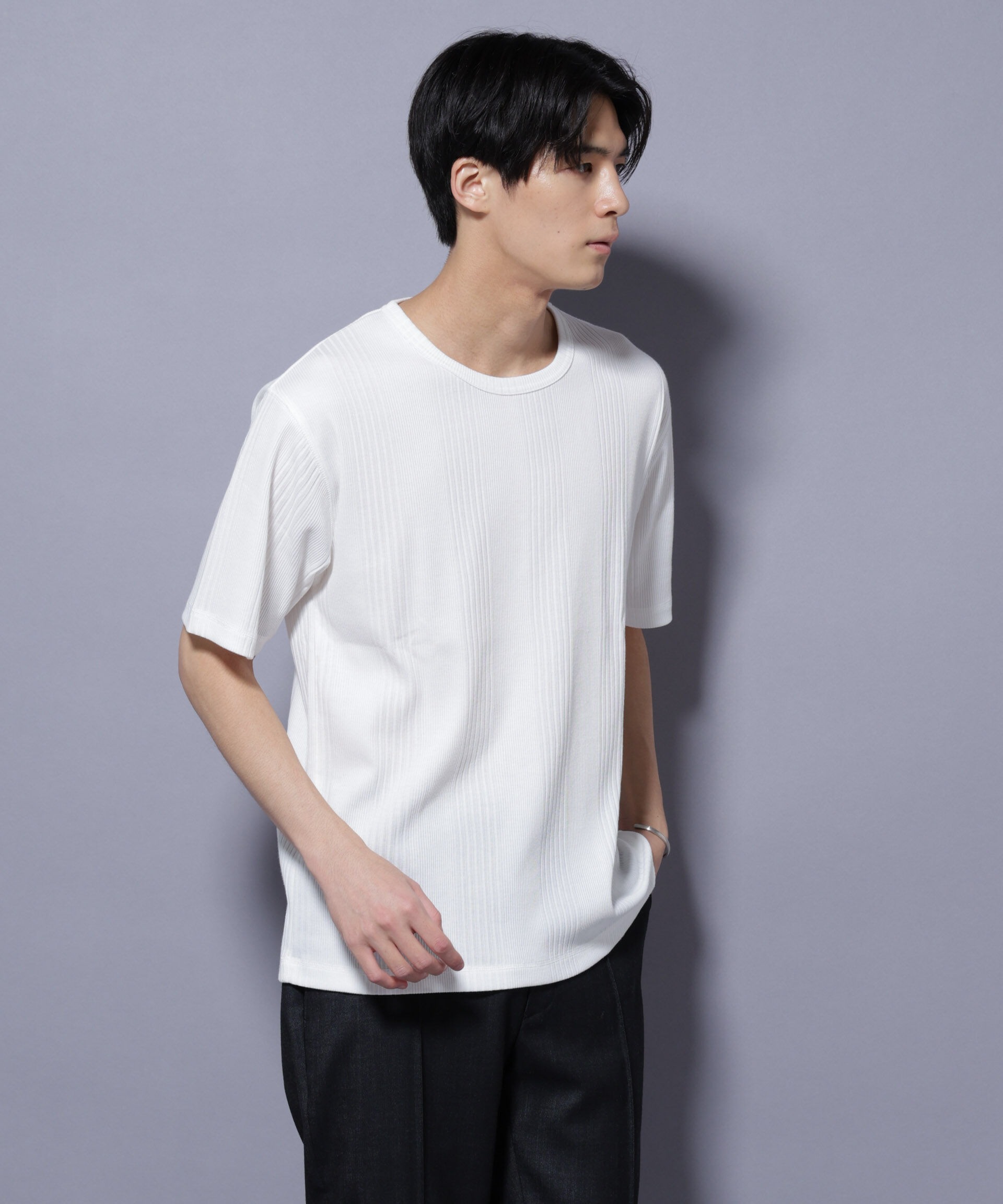 NANO universe「NORMANBROS/NORMANBROS別注 テレコUネックTシャツ 半袖」|Tシャツ・カットソー|