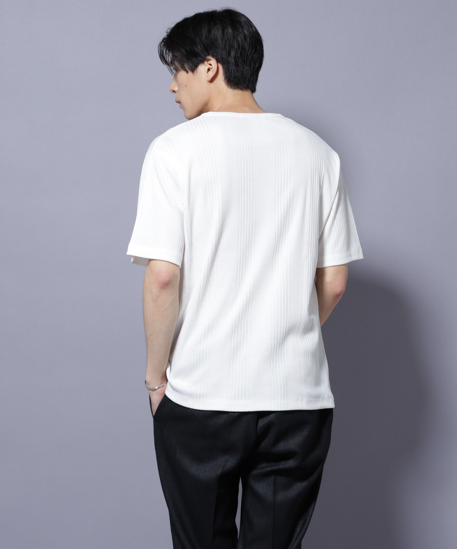 NANO universe「NORMANBROS/NORMANBROS別注 テレコUネックTシャツ 半袖」|Tシャツ・カットソー|