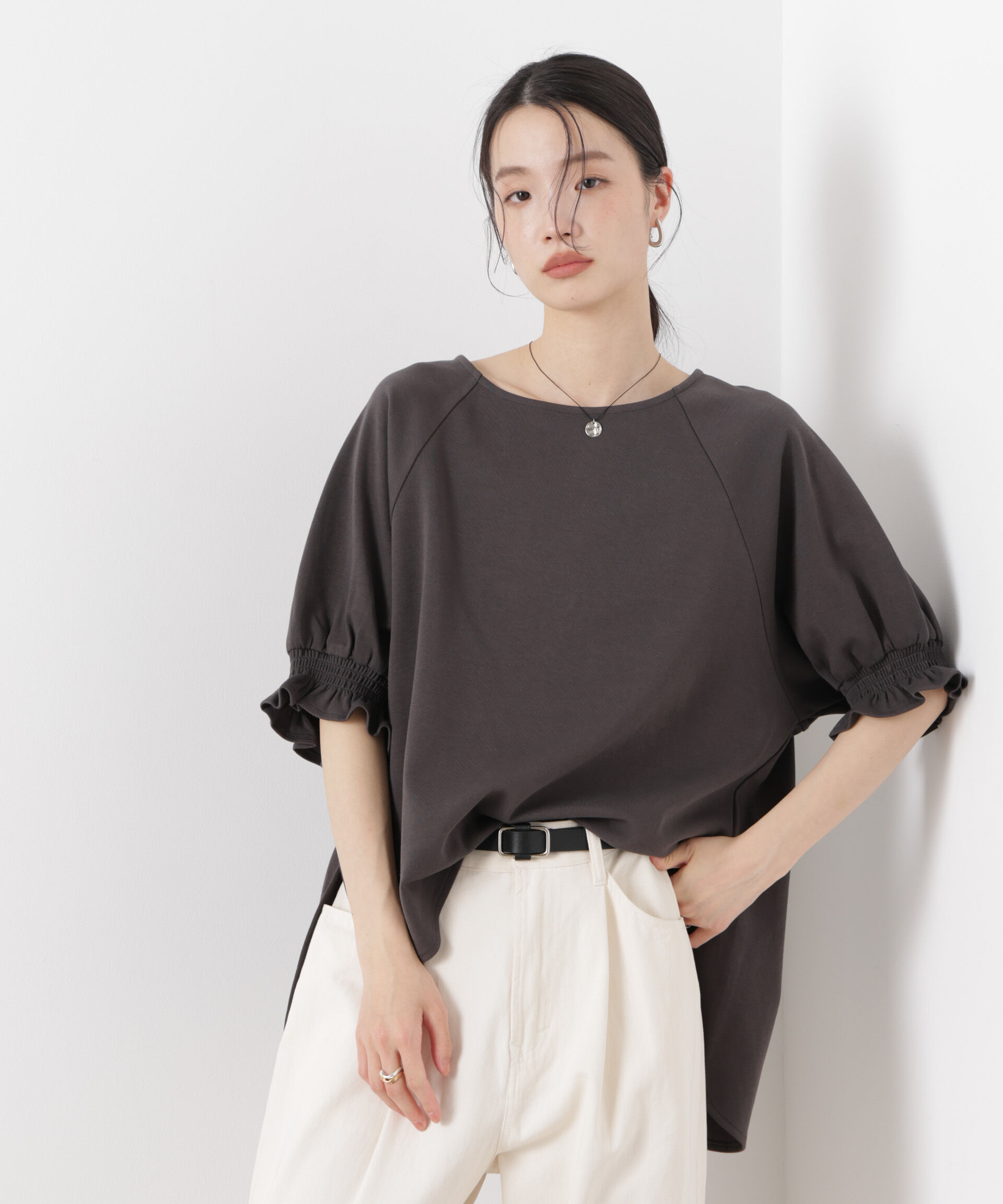 nano･universe「キャンディースリーブポンチカットトップス」|Tシャツ・カットソー|チャコール3