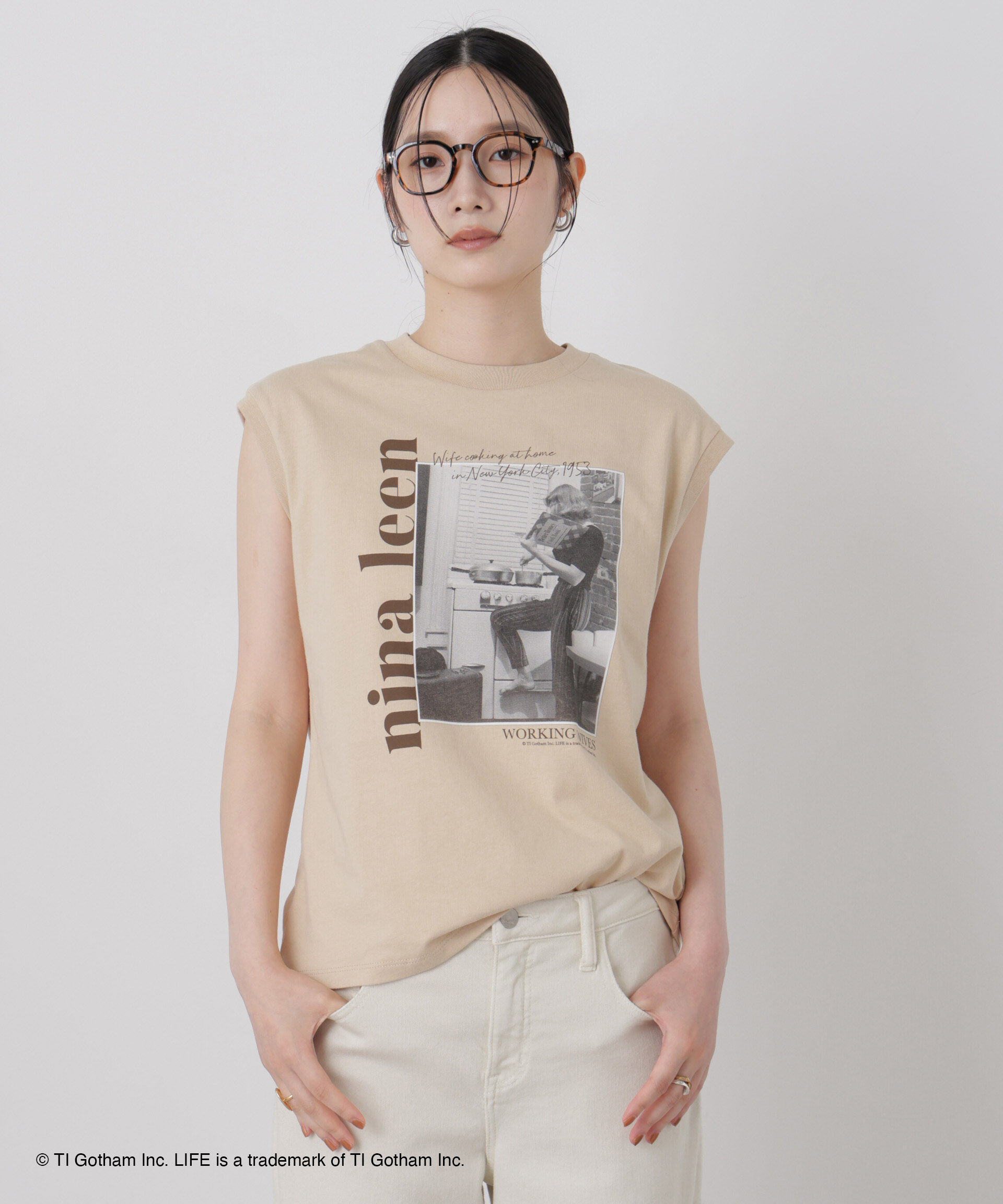 NANO universe「GOOD ROCK SPEED/LIFE PICTURE COLLECTION French sleeve Beige」|Tシャツ・カットソー|