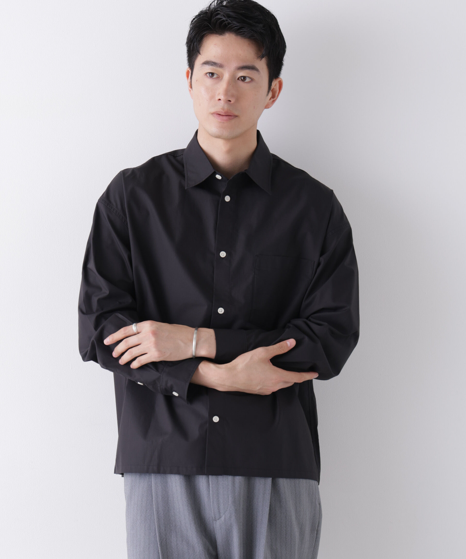 NANO universe「｢James Fabric｣ ボクシークロップドシャツブルゾン」|シャツ・ブラウス|
