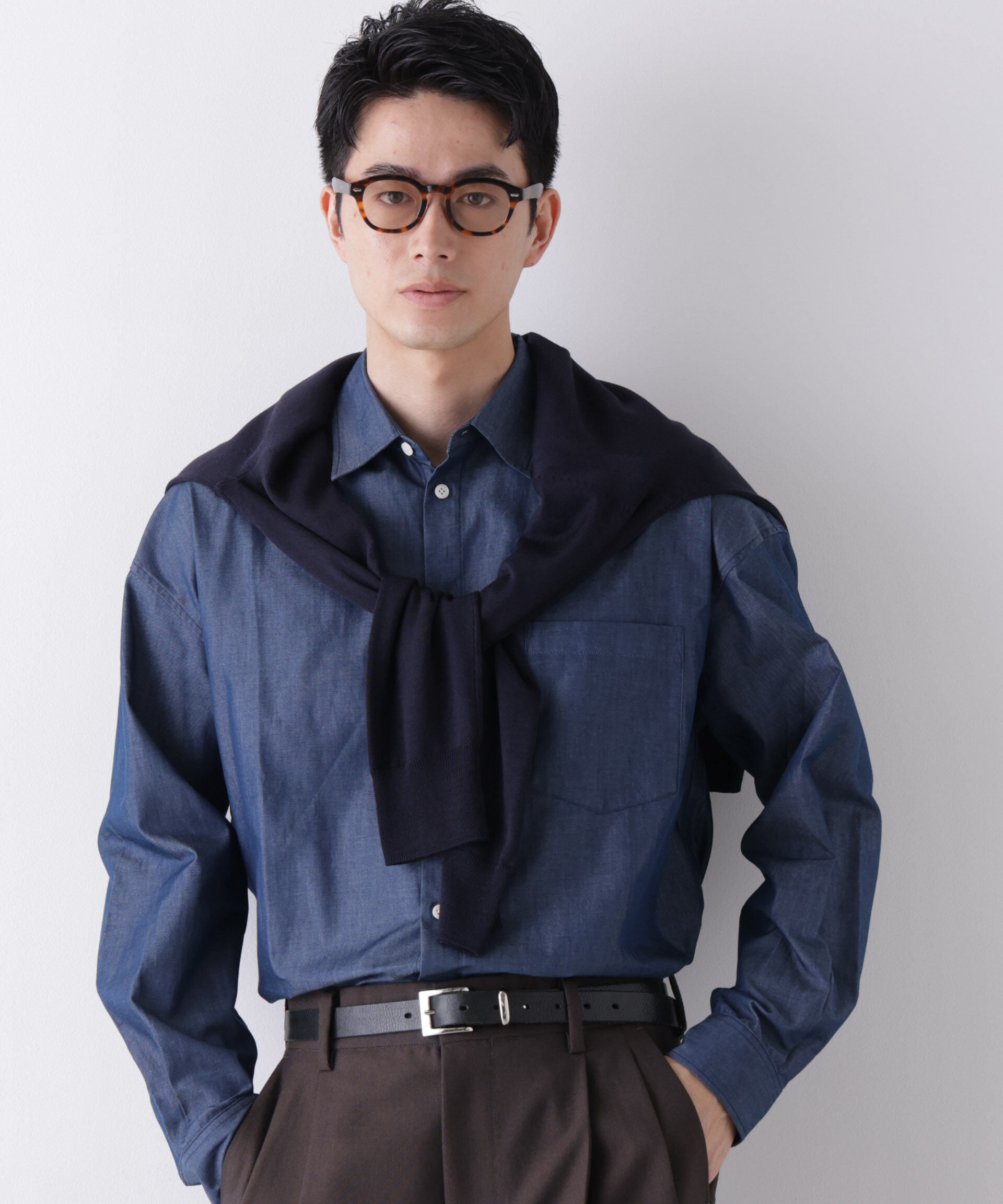 NANO universe「｢James Fabric｣ ボクシークロップドシャツブルゾン」|シャツ・ブラウス|ネイビー