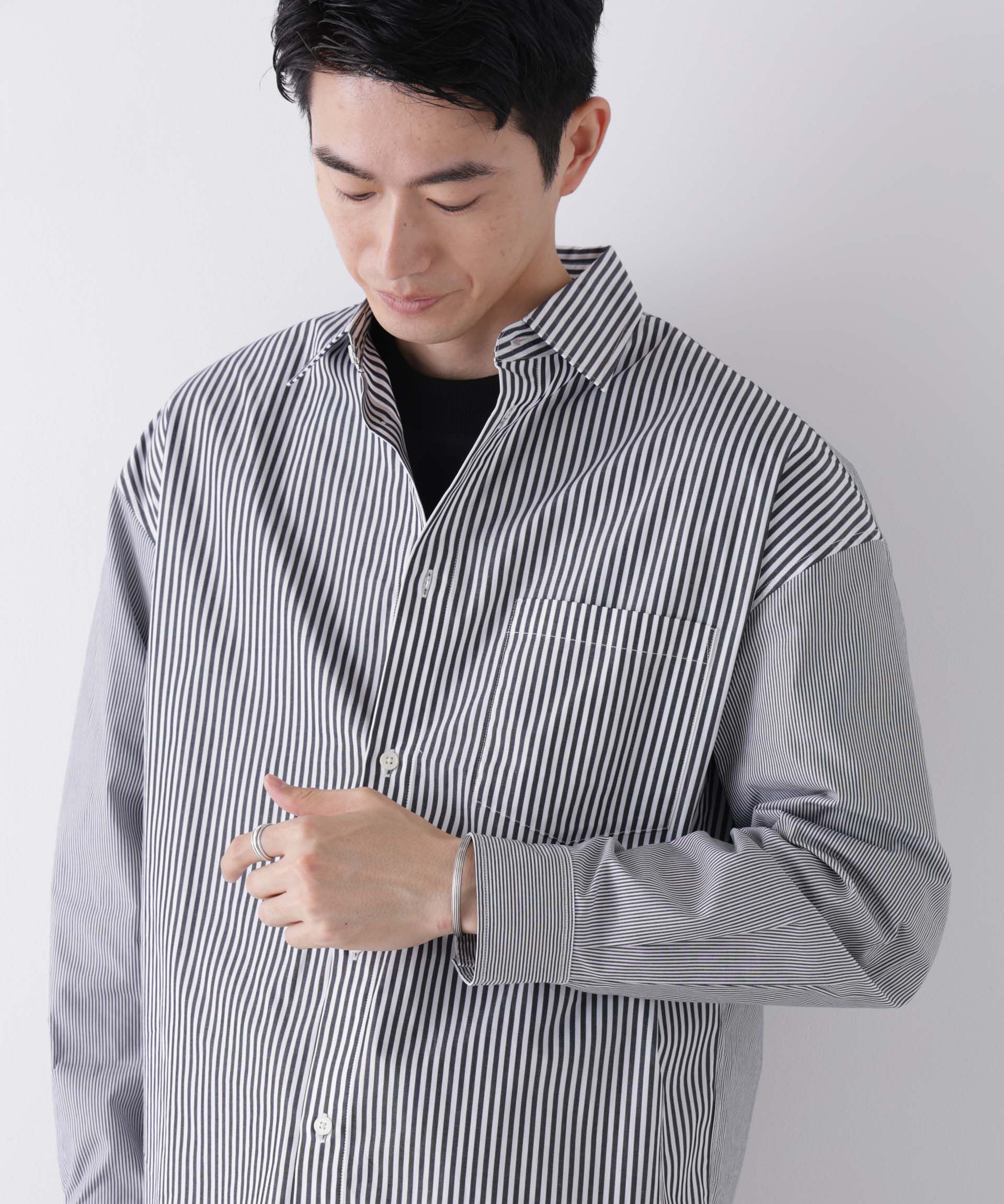 NANO universe「｢James Fabric｣ ボクシークロップドシャツブルゾン」|シャツ・ブラウス|パターン1