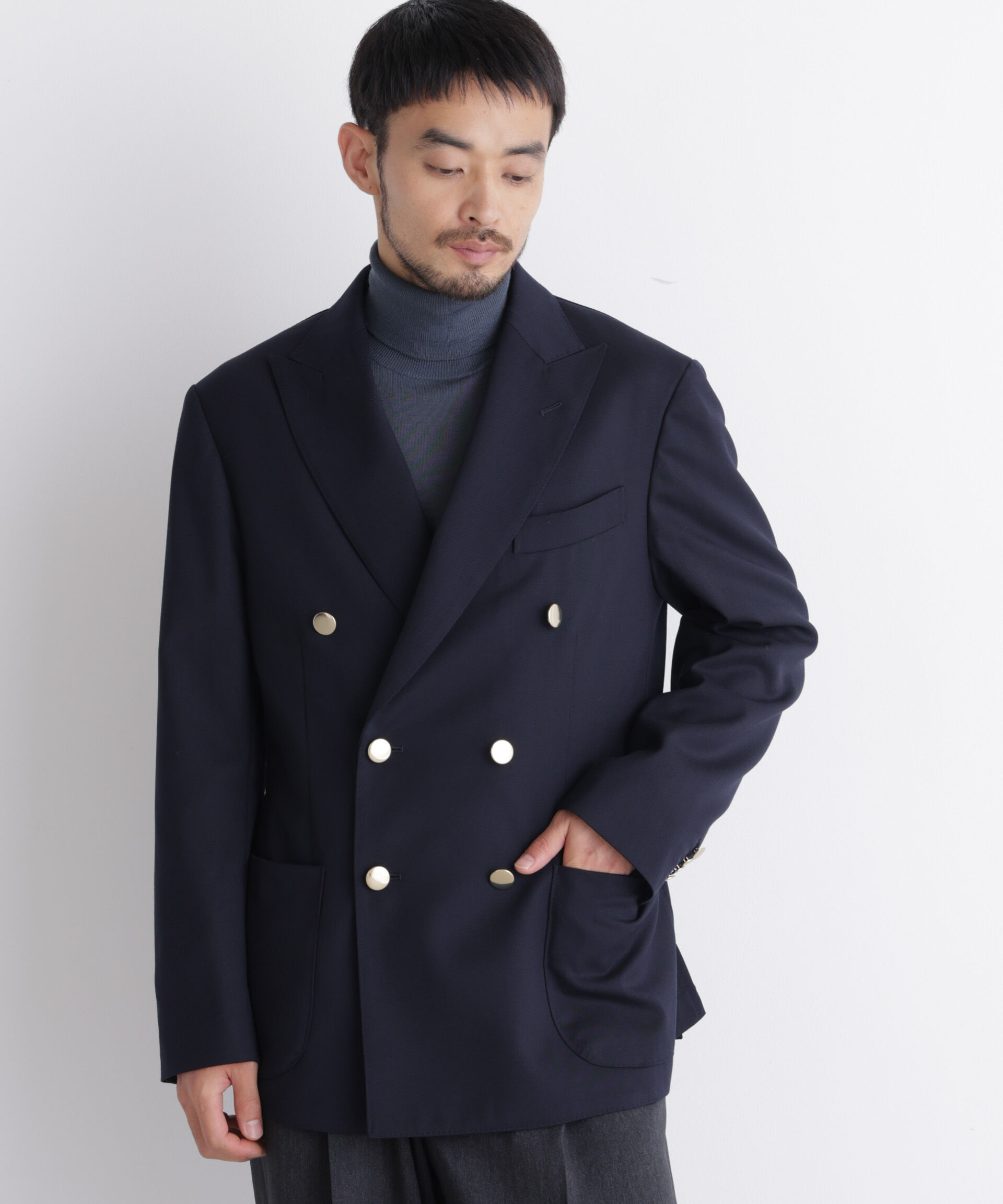 NANO universe「「DamerinoJacket」TWオールシーズンドビーダブルブレストブレザー」|テーラードジャケット|ネイビー