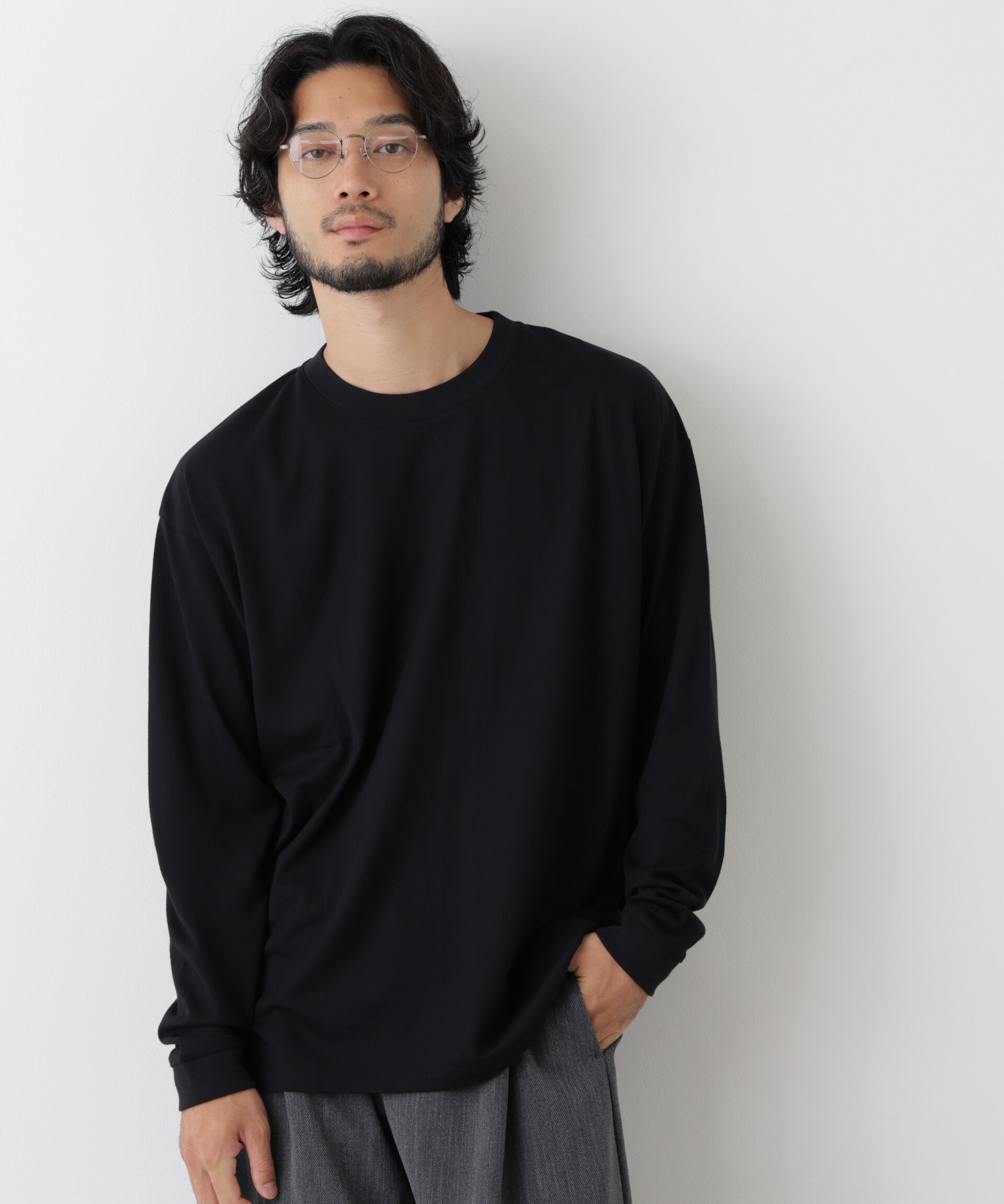 NANO universe「Anti Soaked(R)  汗染み防止 ビッグTシャツ 長袖」|Tシャツ・カットソー|ブラック