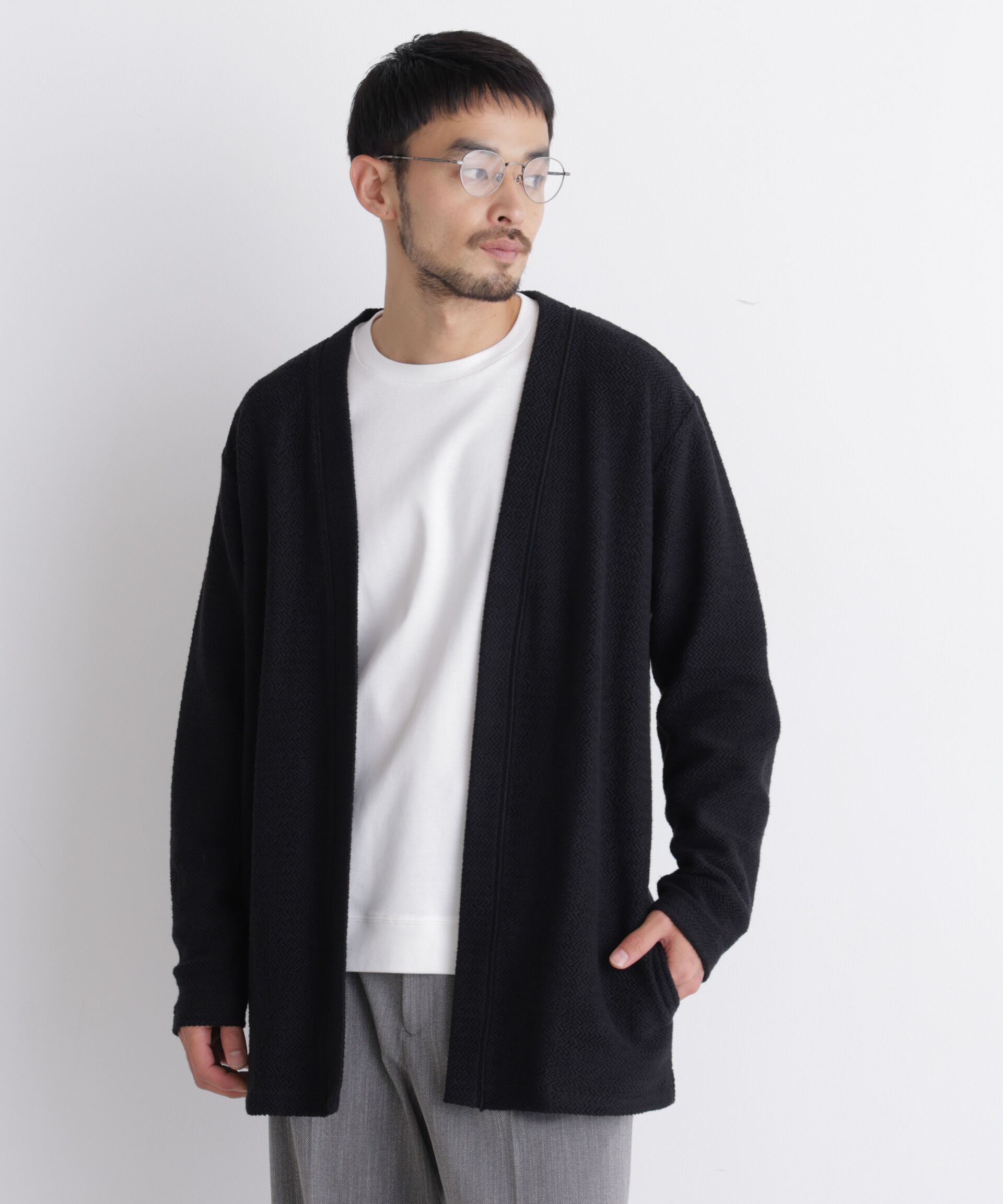 NANO universe「パワーパイルトッパーカーディガン」|Tシャツ・カットソー|ブラック