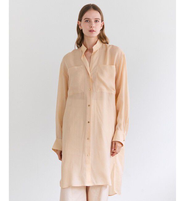 BEIGE,「【人気シリーズ】PAULINE / リネンヴィスコースオーバーサイズロングシャツ」|シャツ・ブラウス|Peach