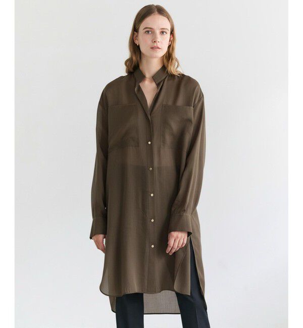 BEIGE,「【人気シリーズ】PAULINE / リネンヴィスコースオーバーサイズロングシャツ」|シャツ・ブラウス|Khaki