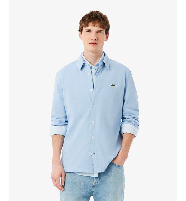 LACOSTE「スリムフィット オーガニックコットン鹿の子地長袖シャツ」|シャツ・ブラウス|ライトブルー