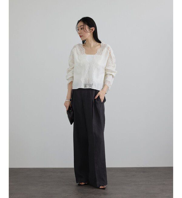SALON adam et rope'「リネンツイルタックパンツ」|スラックス|