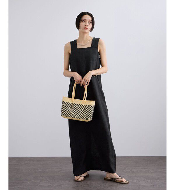 SALON adam et rope'「リネンツイルスクエアーネックジャンパースカート」|ワンピース|ブラック(01)