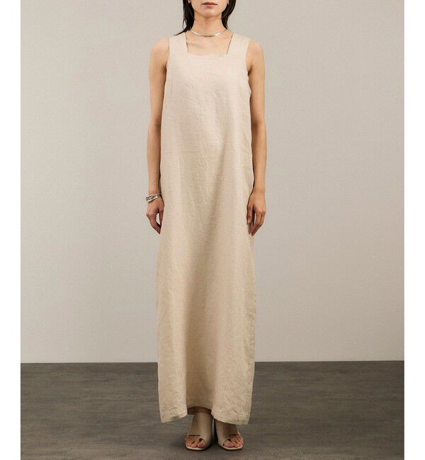 SALON adam et rope'「リネンツイルスクエアーネックジャンパースカート」|ワンピース|