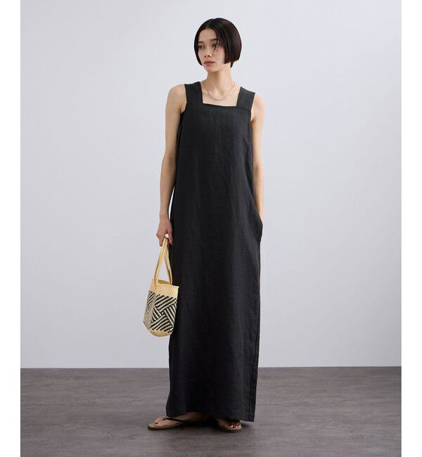 SALON adam et rope'「リネンツイルスクエアーネックジャンパースカート」|ワンピース|