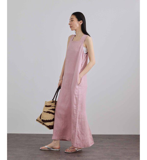 SALON adam et rope'「リネンツイルスクエアーネックジャンパースカート」|ワンピース|