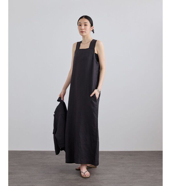 SALON adam et rope'「リネンツイルスクエアーネックジャンパースカート」|ワンピース|