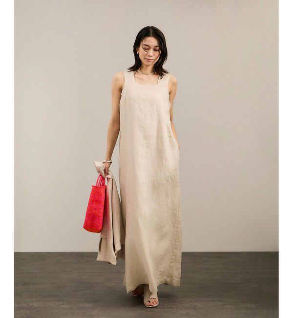 SALON adam et rope'「リネンツイルスクエアーネックジャンパースカート」|ワンピース|