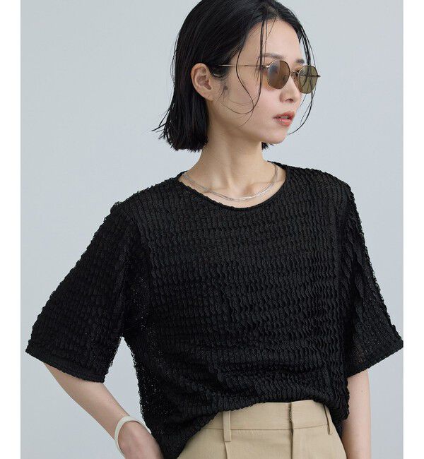 SALON adam et rope'「【WEB限定】ティアードラッセルシアーTシャツ」|Tシャツ・カットソー|ブラック(01)
