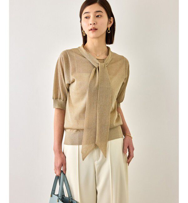 ROPE「【J'aDoRe・一部店舗限定サイズ】シアーラメボウタイニット/イージーケア」|ニット・セーター|ベージュ(27)