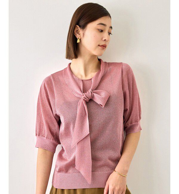 ROPE「【J'aDoRe・一部店舗限定サイズ】シアーラメボウタイニット/イージーケア」|ニット・セーター|ピンク(63)