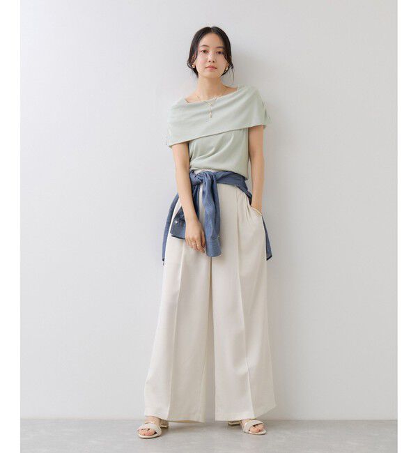 VIS「サイドギャザーオフショルダーカットソー/接触冷感」|Tシャツ・カットソー|