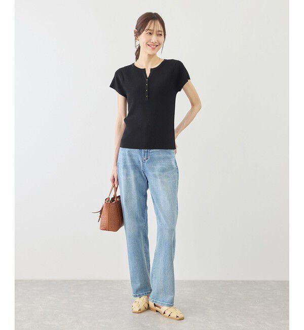 Rope&rsquo;Picnic「八方映えニット フレンチスリーブキーネックニットプルオーバー/UVカット・イージーケア」|ニット・セーター|