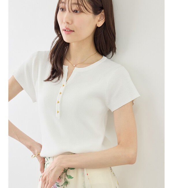 Rope&rsquo;Picnic「八方映えニット フレンチスリーブキーネックニットプルオーバー/UVカット・イージーケア」|ニット・セーター|