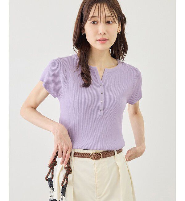 Rope&rsquo;Picnic「八方映えニット フレンチスリーブキーネックニットプルオーバー/UVカット・イージーケア」|ニット・セーター|
