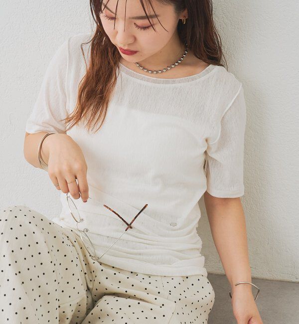  「サイドギャザーシアーTシャツ」|Tシャツ・カットソー|