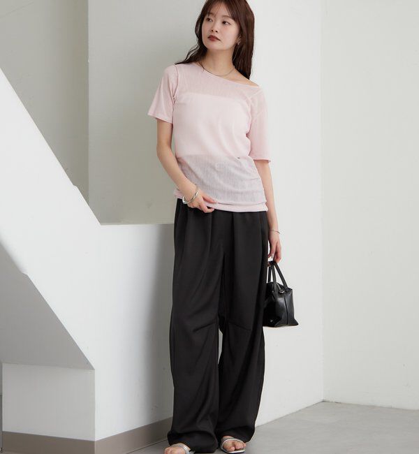  「サイドギャザーシアーTシャツ」|Tシャツ・カットソー|