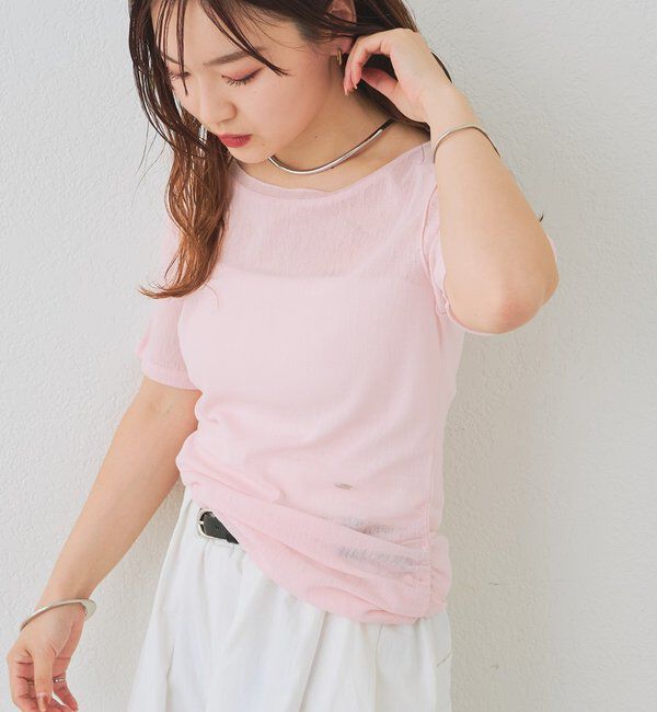  「サイドギャザーシアーTシャツ」|Tシャツ・カットソー|
