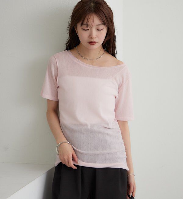  「サイドギャザーシアーTシャツ」|Tシャツ・カットソー|