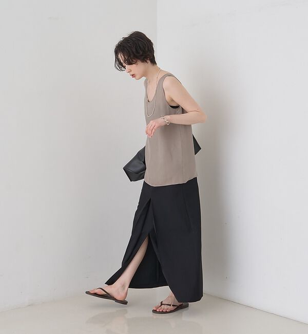 Rouge vif「【防しわ】【梳毛調ストレッチ素材】ダブルタックフロントスリットタイトスカート」|スカート|