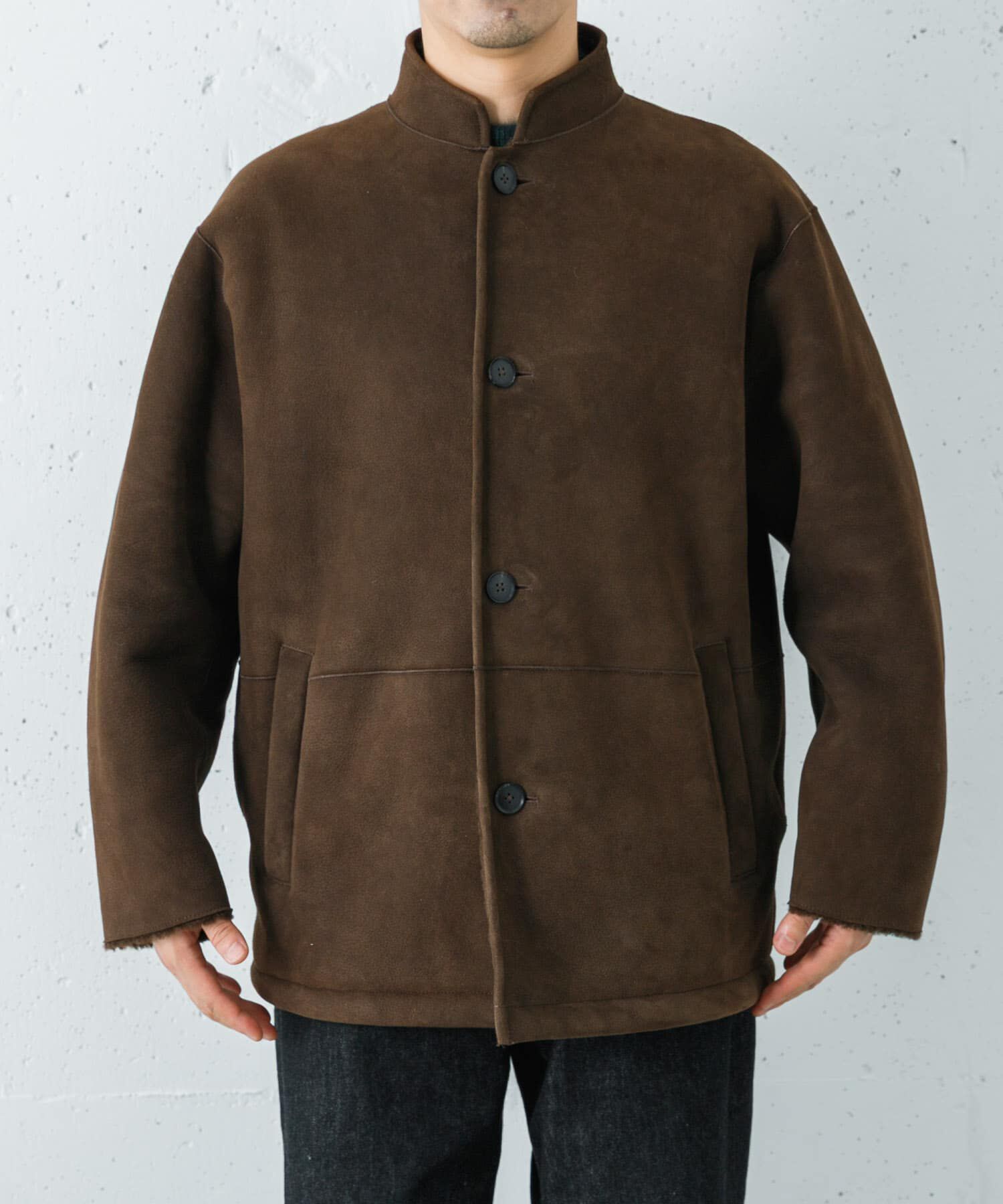 URBAN RESEARCH「new basic　SHEEP MOUTON JACKET」|ノーカラーコート|