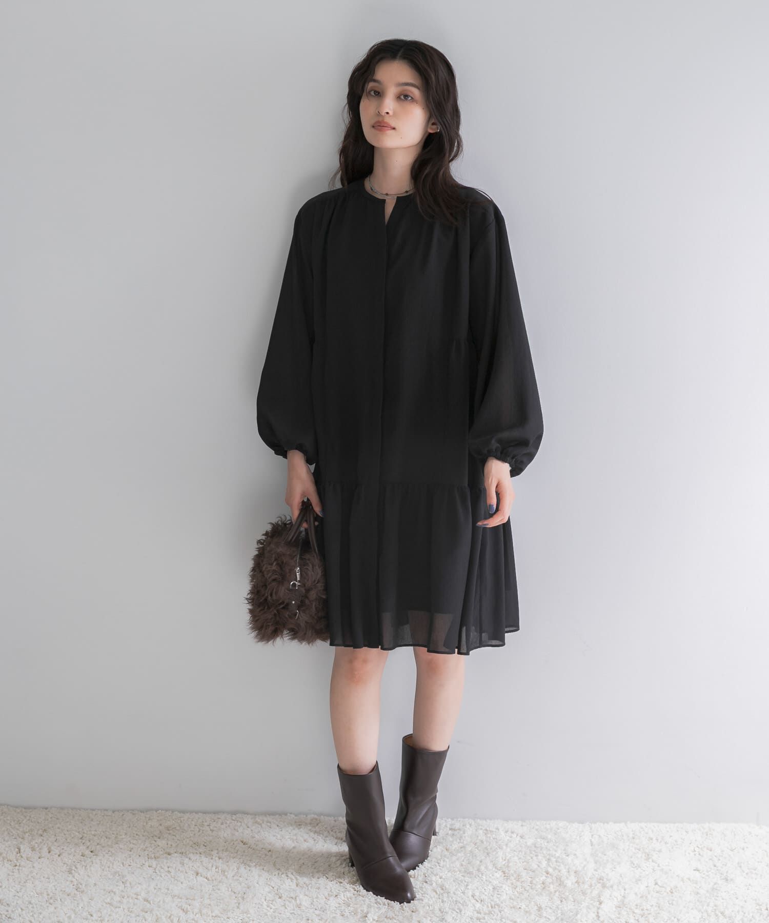URBAN RESEARCH ROSSO「キーネックボリュームミニワンピース」|ワンピース|