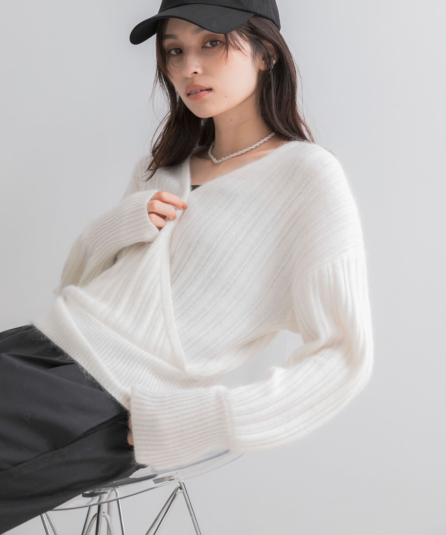 URBAN RESEARCH ROSSO「『一部WEB限定カラー』ランダムリブカシュクールニット」|ニット・セーター|