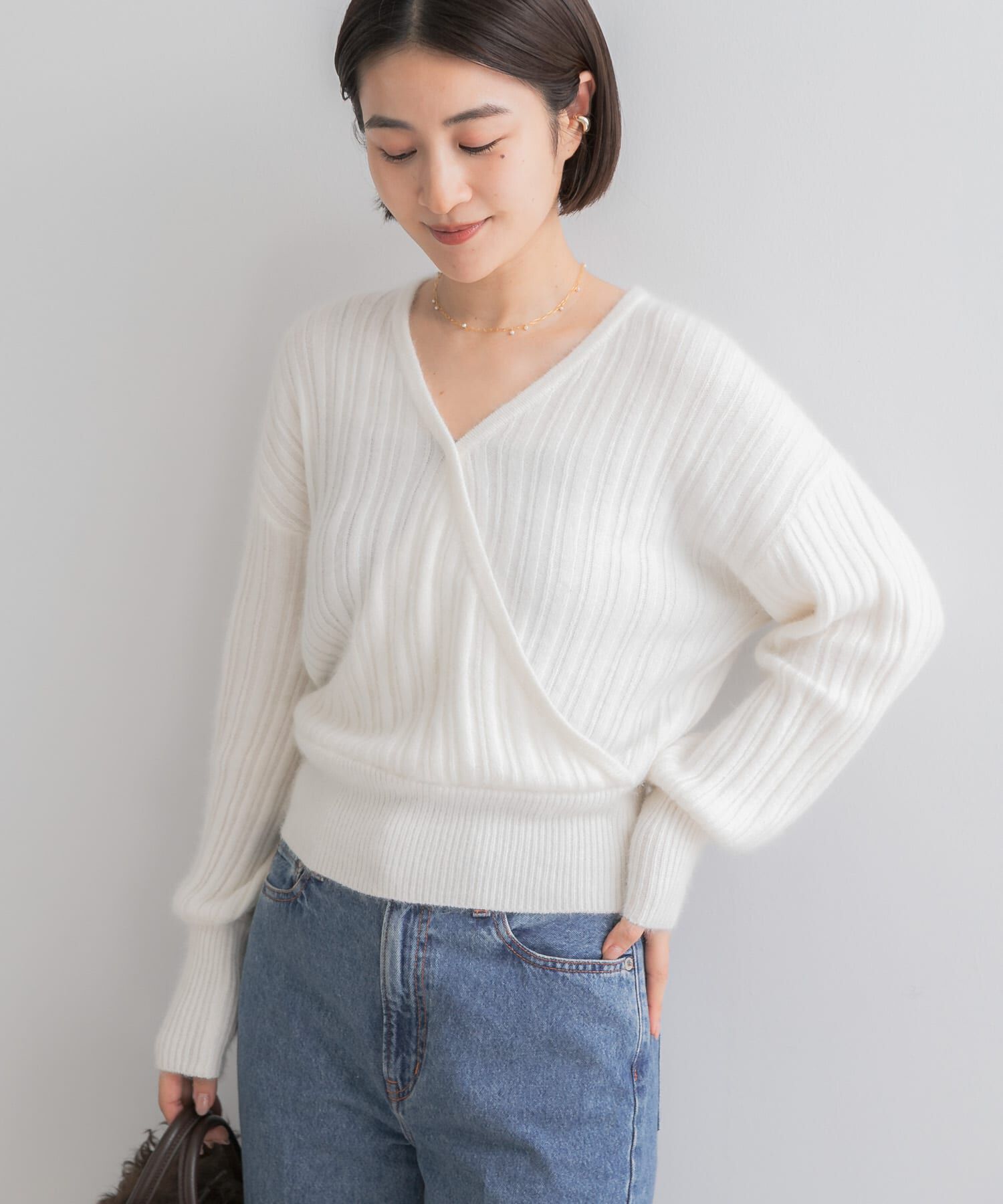 URBAN RESEARCH ROSSO「『一部WEB限定カラー』ランダムリブカシュクールニット」|ニット・セーター|