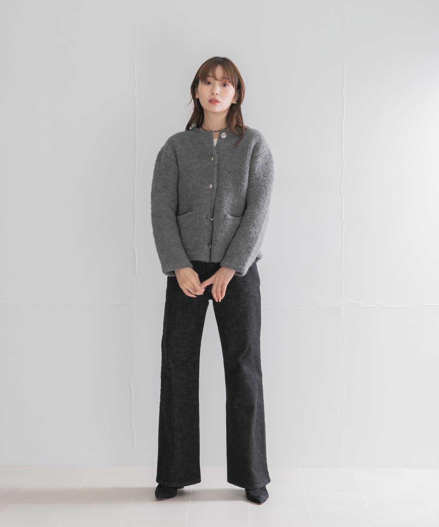 URBAN RESEARCH ROSSO「『WEB/一部店舗限定』ウール混ブークレニットジャケット」|ノーカラージャケット|
