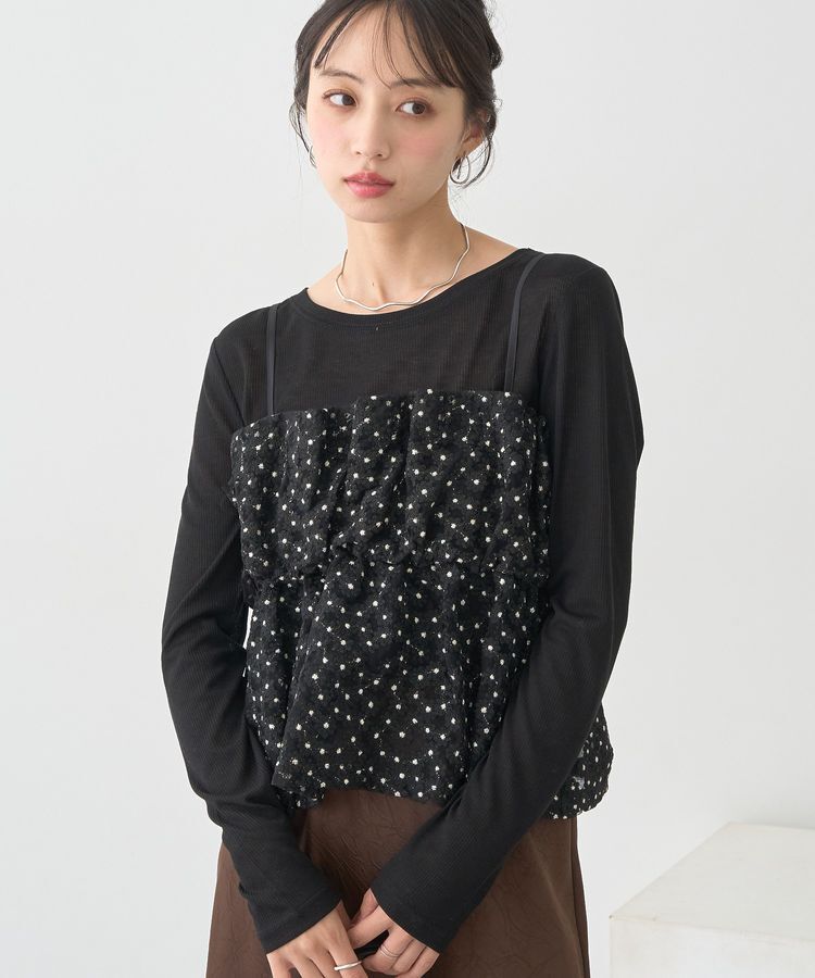 earth music&ecology「キラキラフラワー刺繍ビスチェ」|ベスト・ジレ|Black
