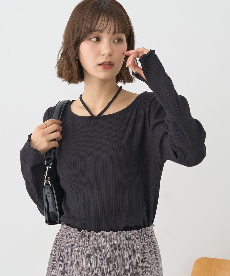 earth music&ecology「チェーンリブホルターネックプルオーバー」|Tシャツ・カットソー|Black