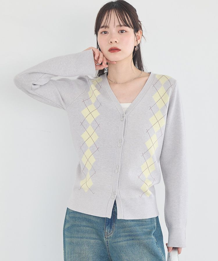 earth music&ecology「アーガイルニットカーディガン」|カーディガン|Light Gray