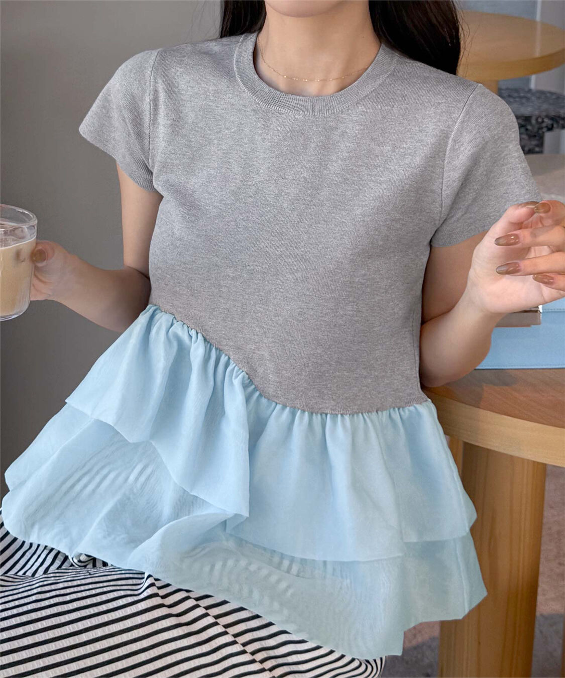 titivate「【きこさんコラボアイテム】半袖ニットドッキングイレギュラーヘムペプラムトップス」|ニット・セーター|