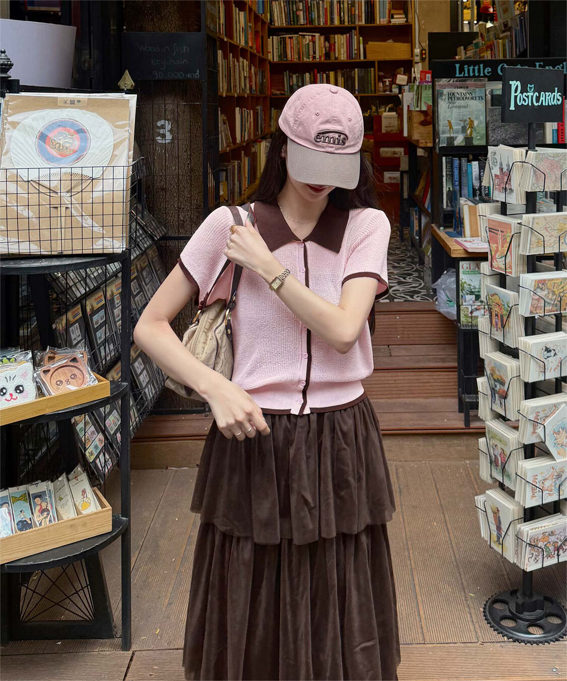 titivate「【きこさんコラボアイテム】配色襟付き半袖ニットトップス」|ニット・セーター|