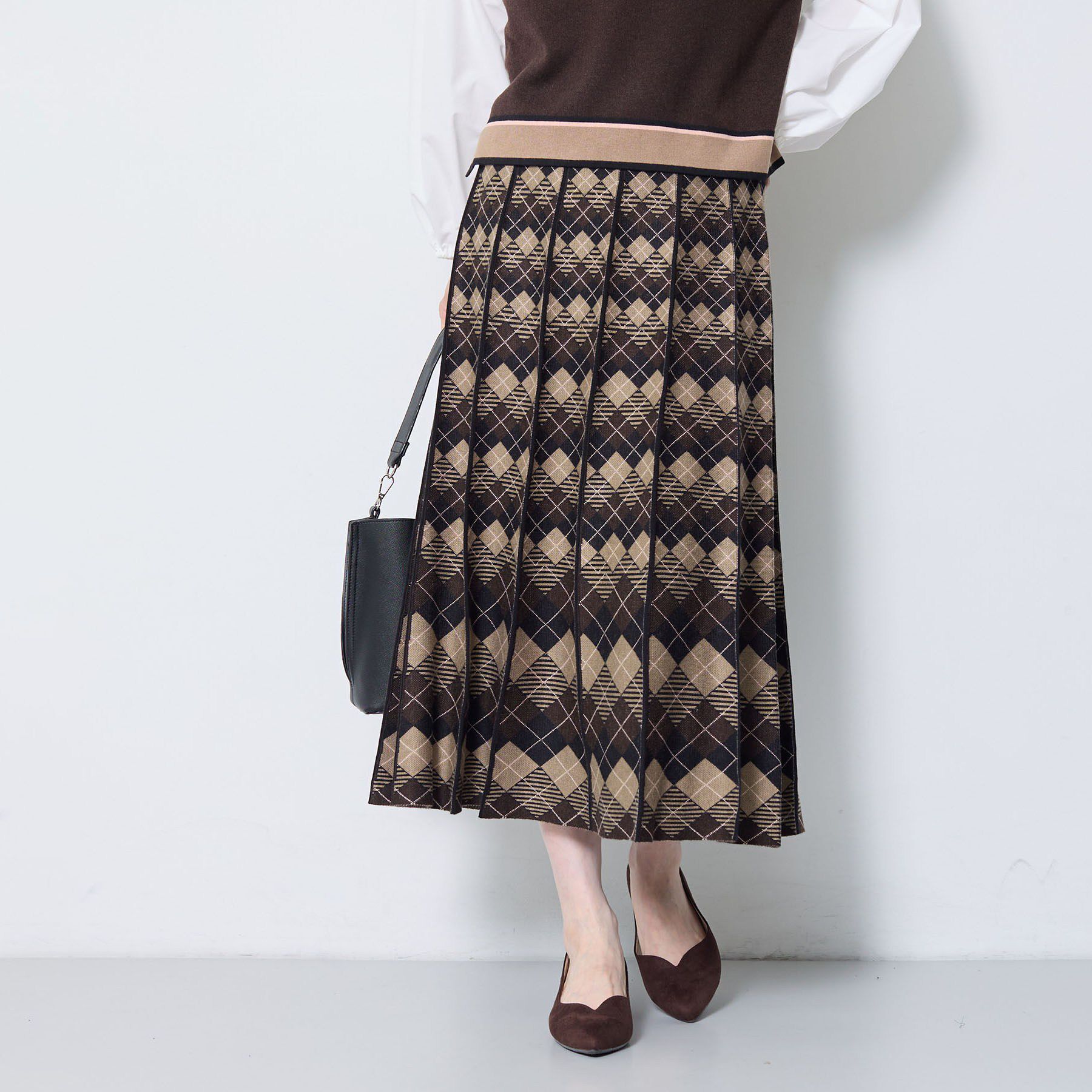 Reflect「【セットアップ可／アーガイル柄】ニットスカート」|スカート|ブラウン(244)