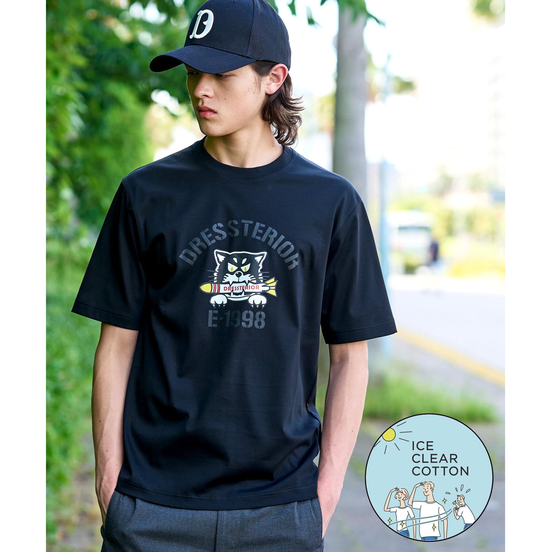 DRESSTERIOR「【接触冷感／抗菌防臭／消臭】ICE CLEAR COTTON ミサイルキャットTシャツ」|Tシャツ・カットソー|ブラック(019)