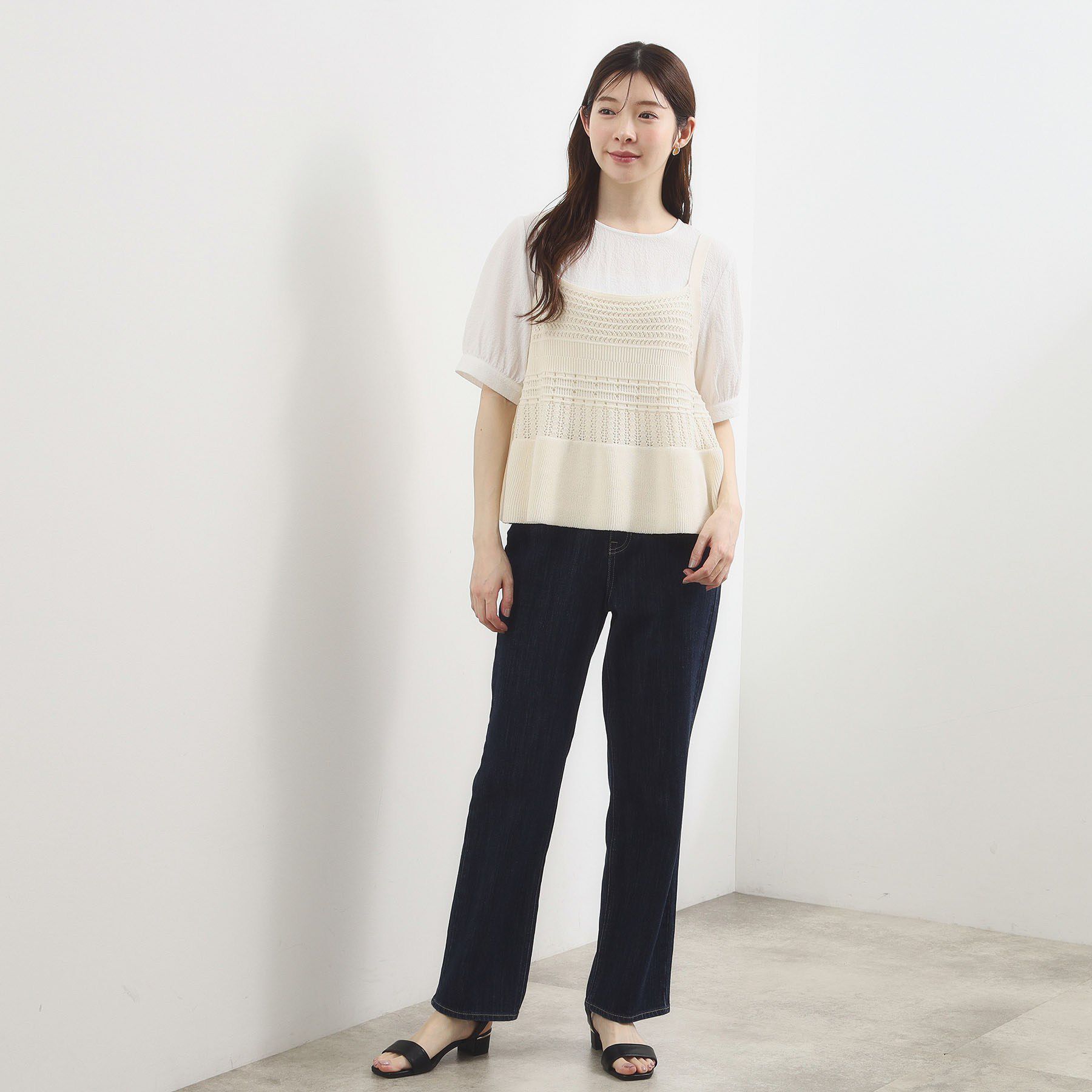 grove「【2点SET】着るだけで完成、透かし編みニットビスチェ&times;ブラウス」|その他|