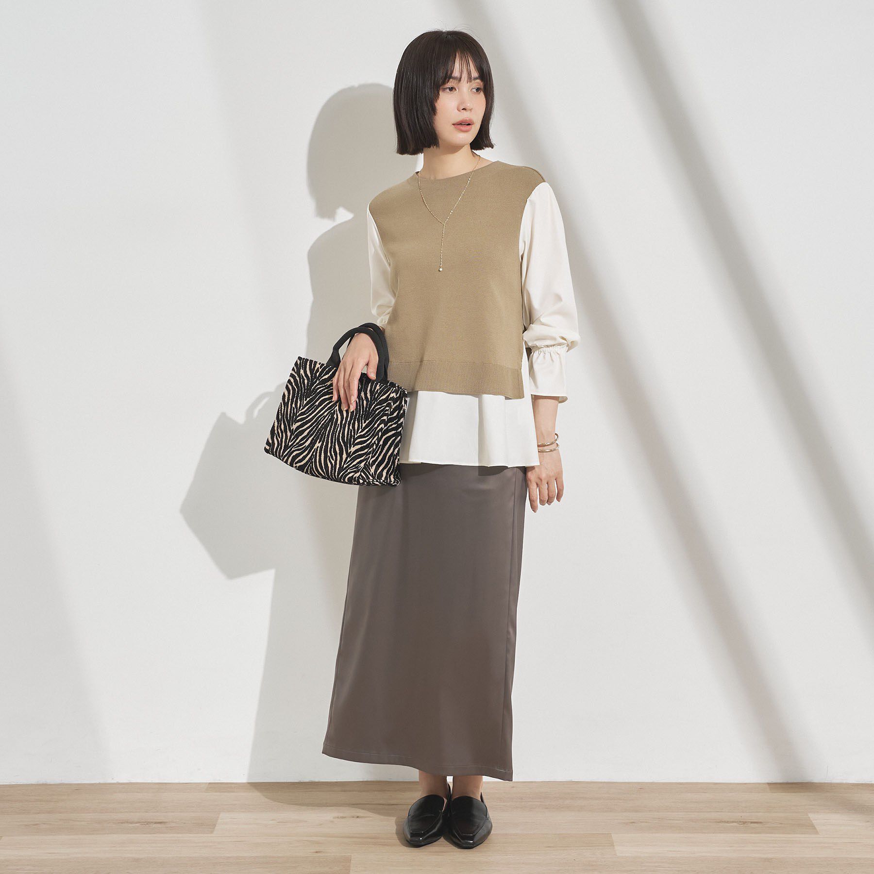 INDIVI「【洗える／1枚でコーデ完成】重ね着風ニットトップス」|Tシャツ・カットソー|