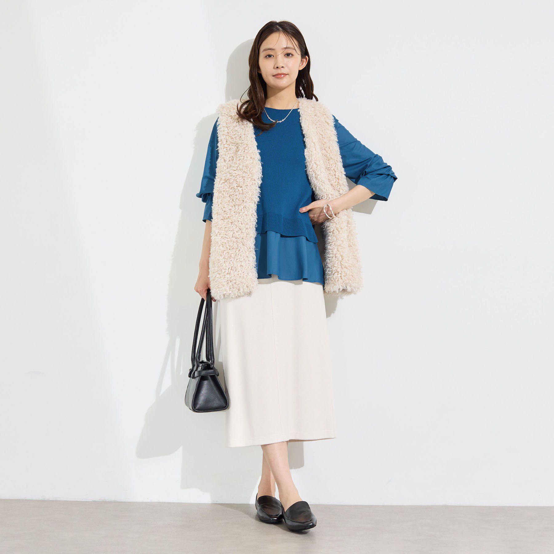 INDIVI「【洗える／1枚でコーデ完成】重ね着風ニットトップス」|Tシャツ・カットソー|